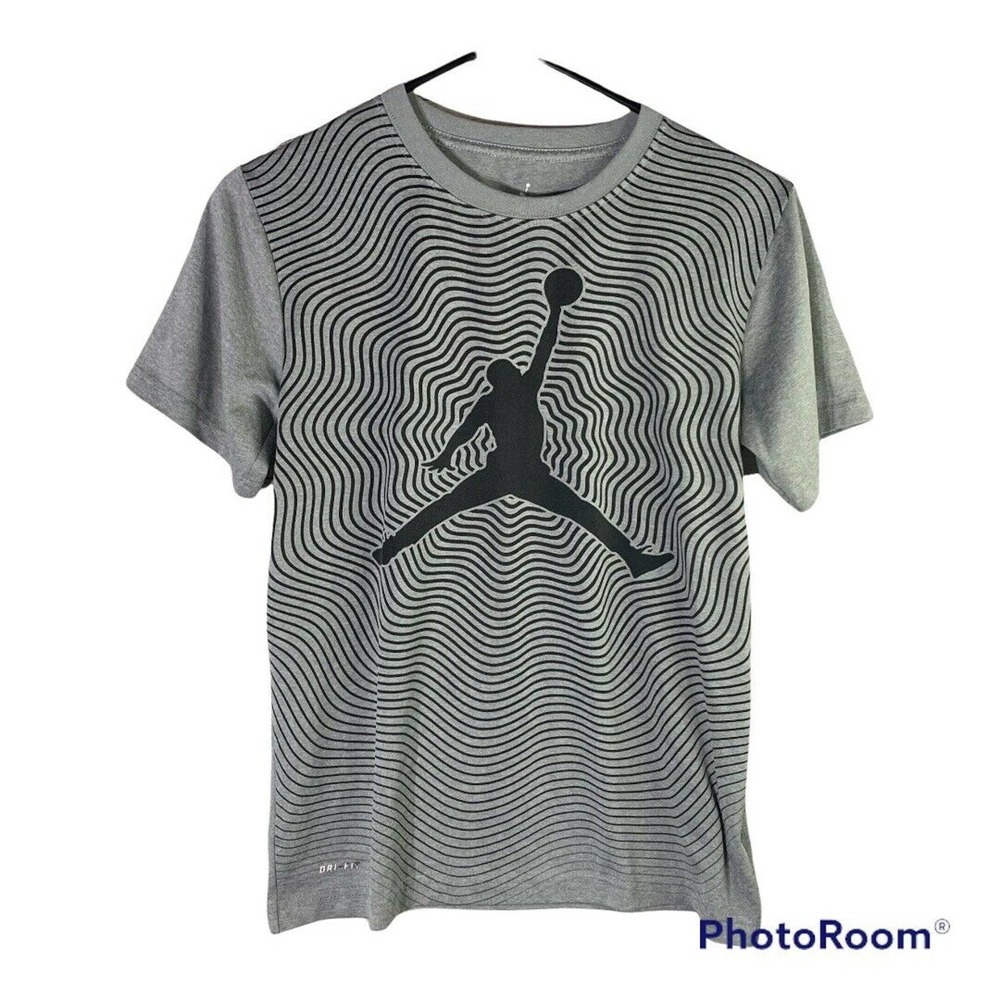 Nike Dri Fit Air Jordan T Shirt Youth Size Large - Gray with Stripes